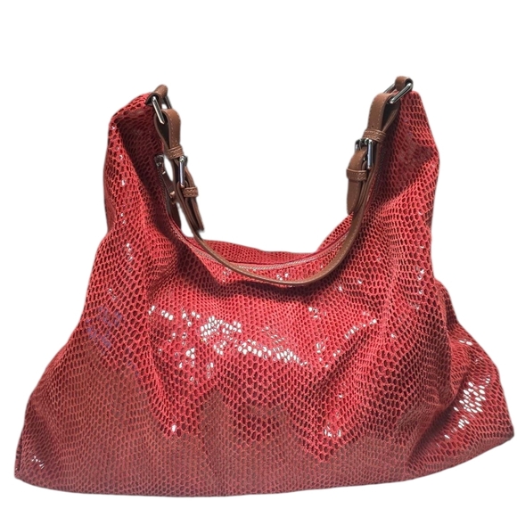 Sorial Red Sammie Large Leather Snakeskin Embossed Sparkly Hobo Bag - Picture 4 of 14